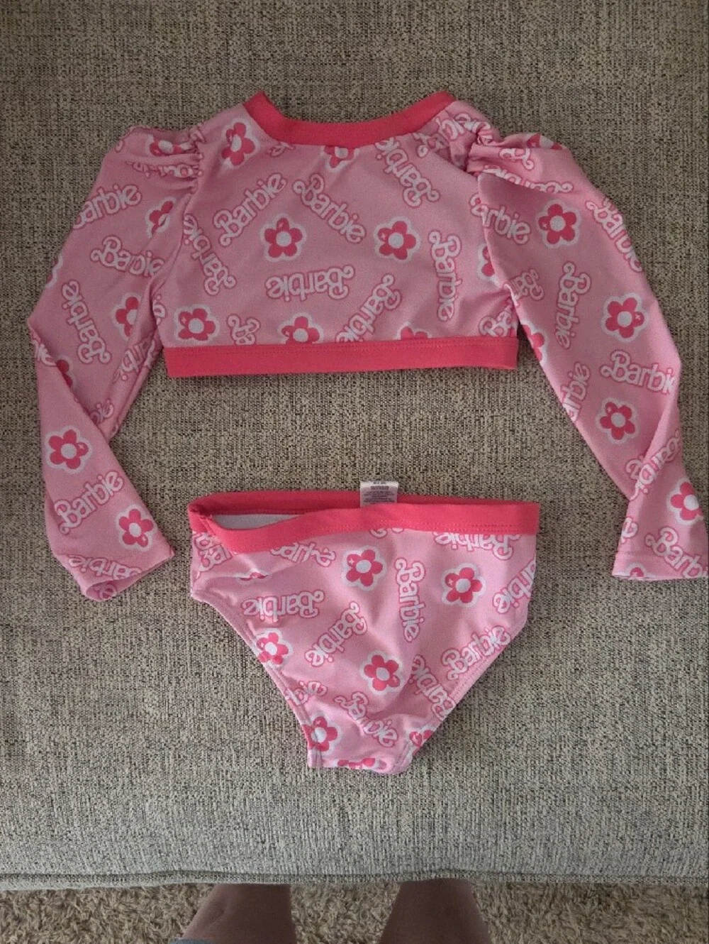 Mattel Barbie Pink Floral Long-Sleeve Rashguard Set with Hot Pink Trim